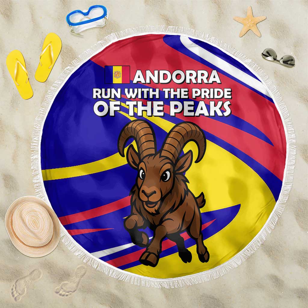 Andorra Beach Blanket with Cartoon Ibex and Swirl Stripe Design - Wonder Print Shop