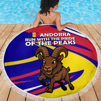 Andorra Beach Blanket with Cartoon Ibex and Swirl Stripe Design - Wonder Print Shop