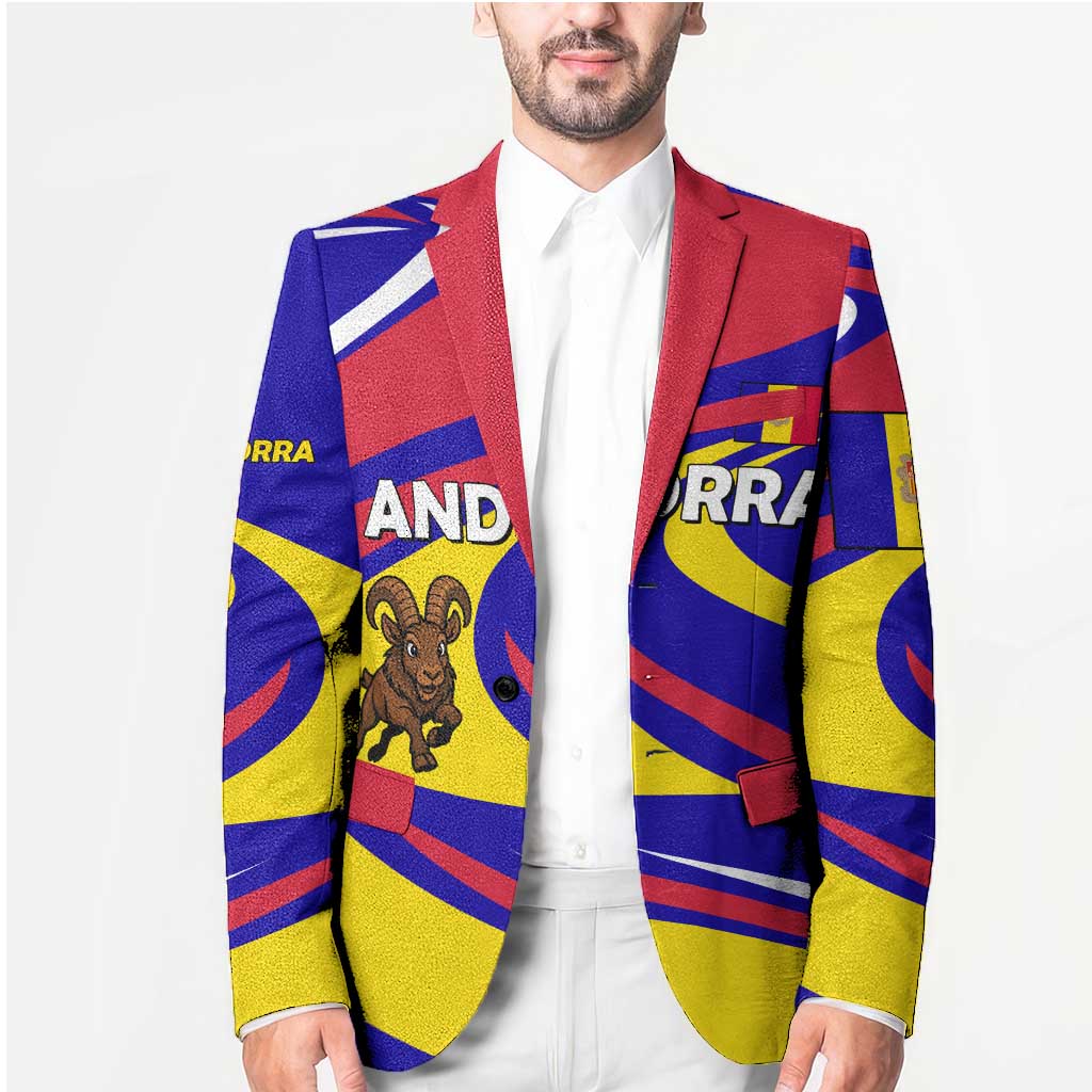 Andorra Blazer with Cartoon Ibex and Swirl Stripe Design - Wonder Print Shop
