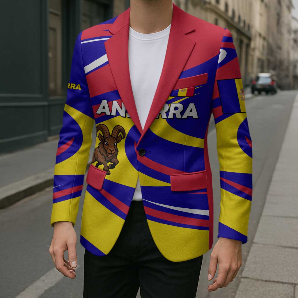Andorra Blazer with Cartoon Ibex and Swirl Stripe Design - Wonder Print Shop