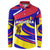 Andorra Button Sweatshirt with Cartoon Ibex and Swirl Stripe Design - Wonder Print Shop