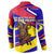 Andorra Button Sweatshirt with Cartoon Ibex and Swirl Stripe Design - Wonder Print Shop