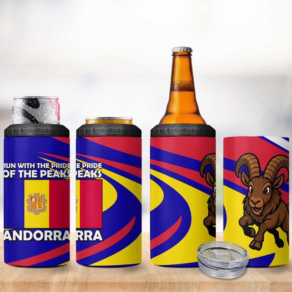 Andorra 4 in 1 Can Cooler Tumbler with Cartoon Ibex and Swirl Stripe Design - Wonder Print Shop