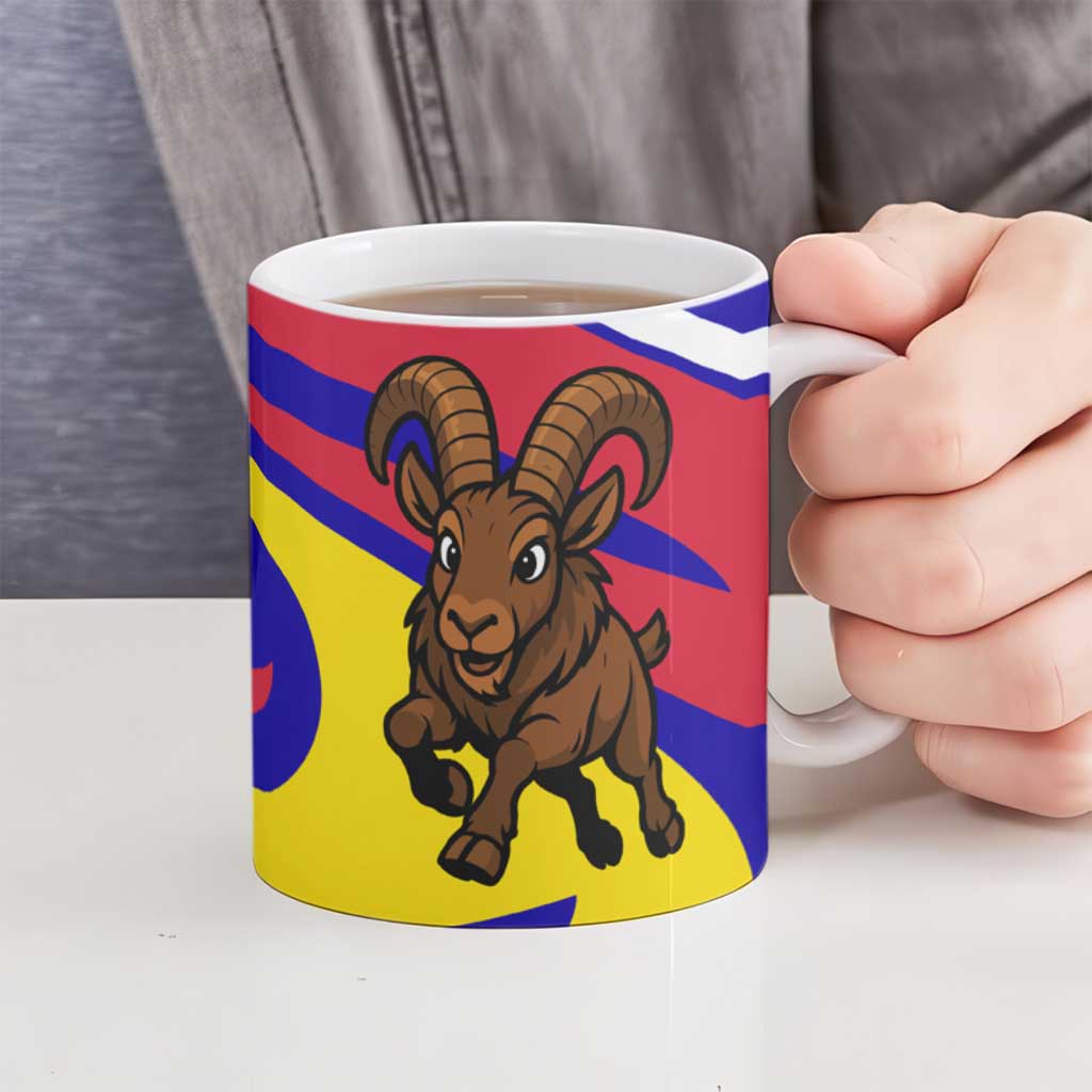 Andorra Ceramic Mug with Cartoon Ibex and Swirl Stripe Design - Wonder Print Shop