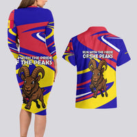 Andorra Couples Matching Long Sleeve Bodycon Dress and Hawaiian Shirt with Cartoon Ibex and Swirl Stripe Design - Wonder Print Shop