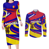 Andorra Couples Matching Long Sleeve Bodycon Dress and Long Sleeve Button Shirt with Cartoon Ibex and Swirl Stripe Design - Wonder Print Shop
