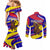 Andorra Couples Matching Mermaid Dress and Long Sleeve Button Shirt with Cartoon Ibex and Swirl Stripe Design - Wonder Print Shop