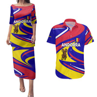 Andorra Couples Matching Puletasi and Hawaiian Shirt with Cartoon Ibex and Swirl Stripe Design - Wonder Print Shop