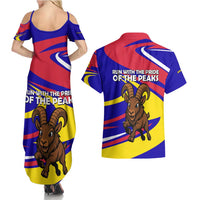 Andorra Couples Matching Summer Maxi Dress and Hawaiian Shirt with Cartoon Ibex and Swirl Stripe Design - Wonder Print Shop