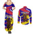 Andorra Couples Matching Summer Maxi Dress and Long Sleeve Button Shirt with Cartoon Ibex and Swirl Stripe Design - Wonder Print Shop