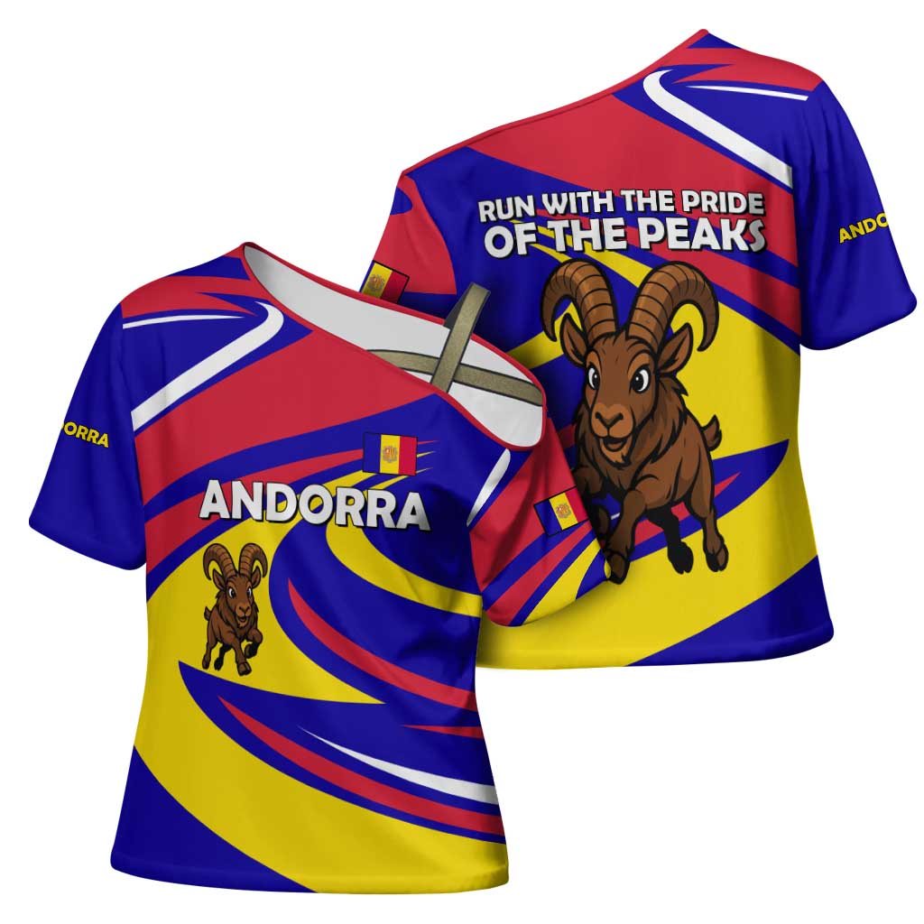 Andorra Cross Shoulder Shirt with Cartoon Ibex and Swirl Stripe Design - Wonder Print Shop