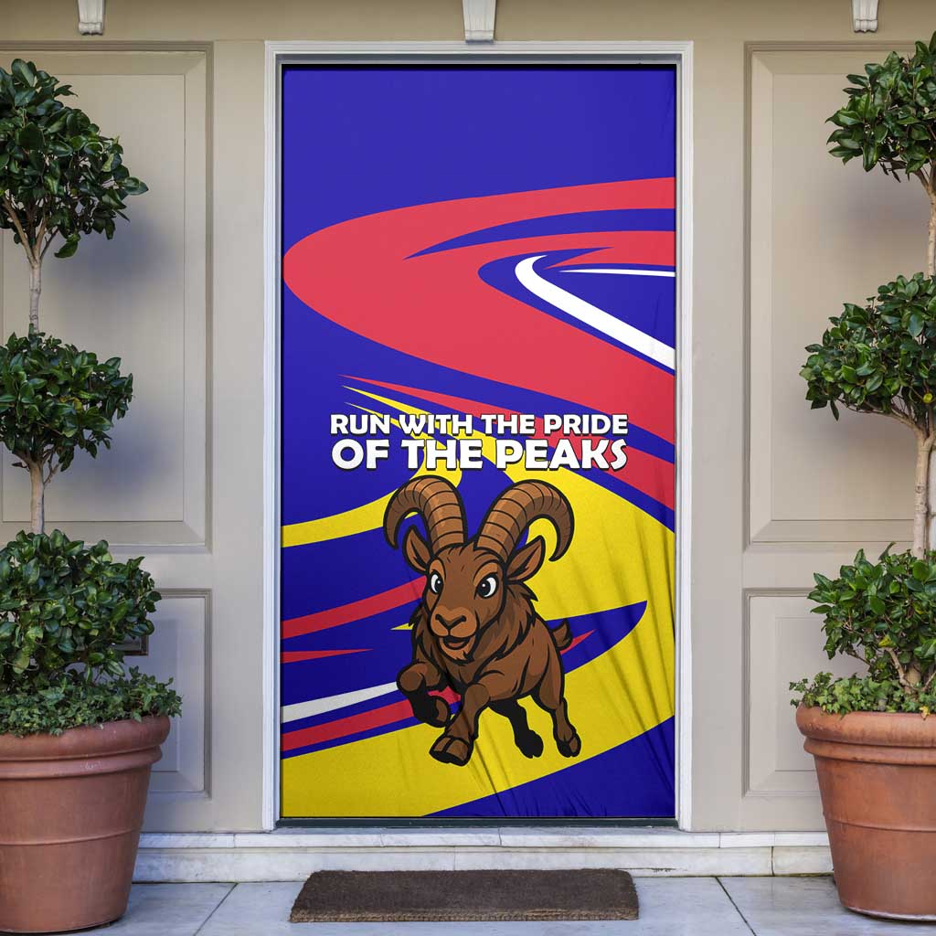 Andorra Door Cover with Cartoon Ibex and Swirl Stripe Design - Wonder Print Shop