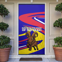 Andorra Door Cover with Cartoon Ibex and Swirl Stripe Design - Wonder Print Shop