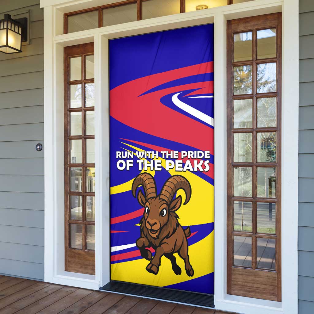 Andorra Door Cover with Cartoon Ibex and Swirl Stripe Design - Wonder Print Shop