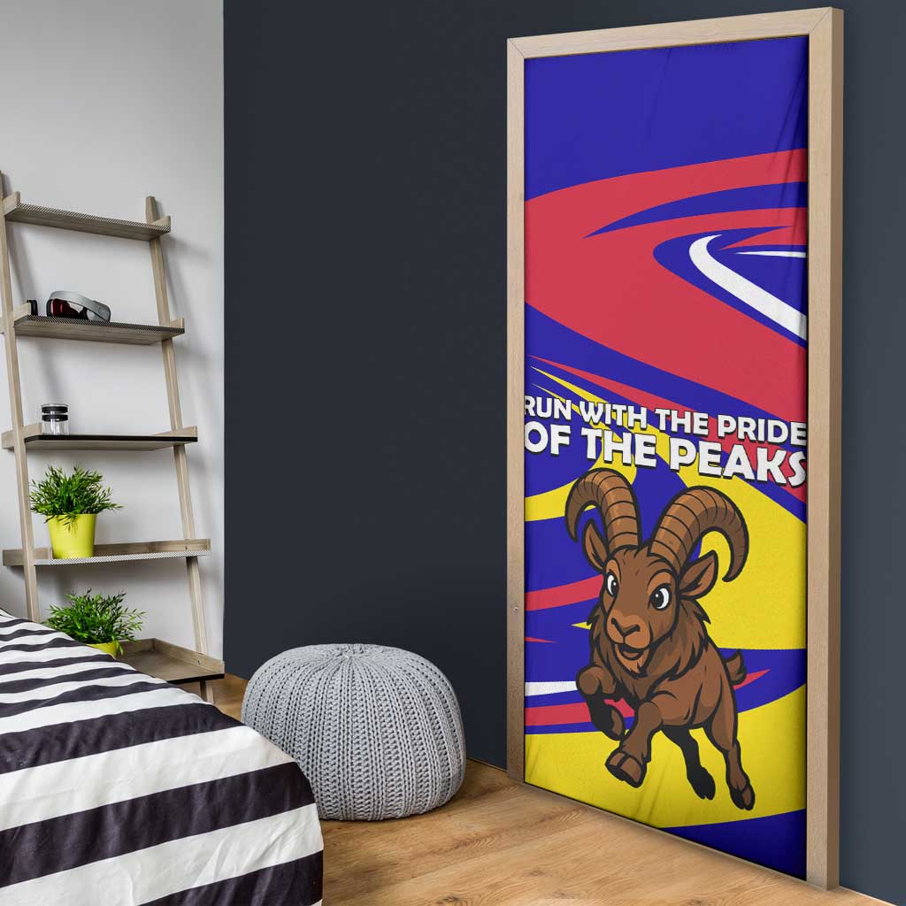 Andorra Door Cover with Cartoon Ibex and Swirl Stripe Design - Wonder Print Shop