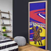 Andorra Door Cover with Cartoon Ibex and Swirl Stripe Design - Wonder Print Shop
