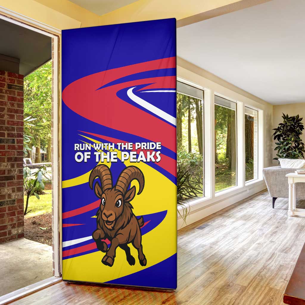 Andorra Door Cover with Cartoon Ibex and Swirl Stripe Design - Wonder Print Shop