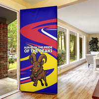 Andorra Door Cover with Cartoon Ibex and Swirl Stripe Design - Wonder Print Shop