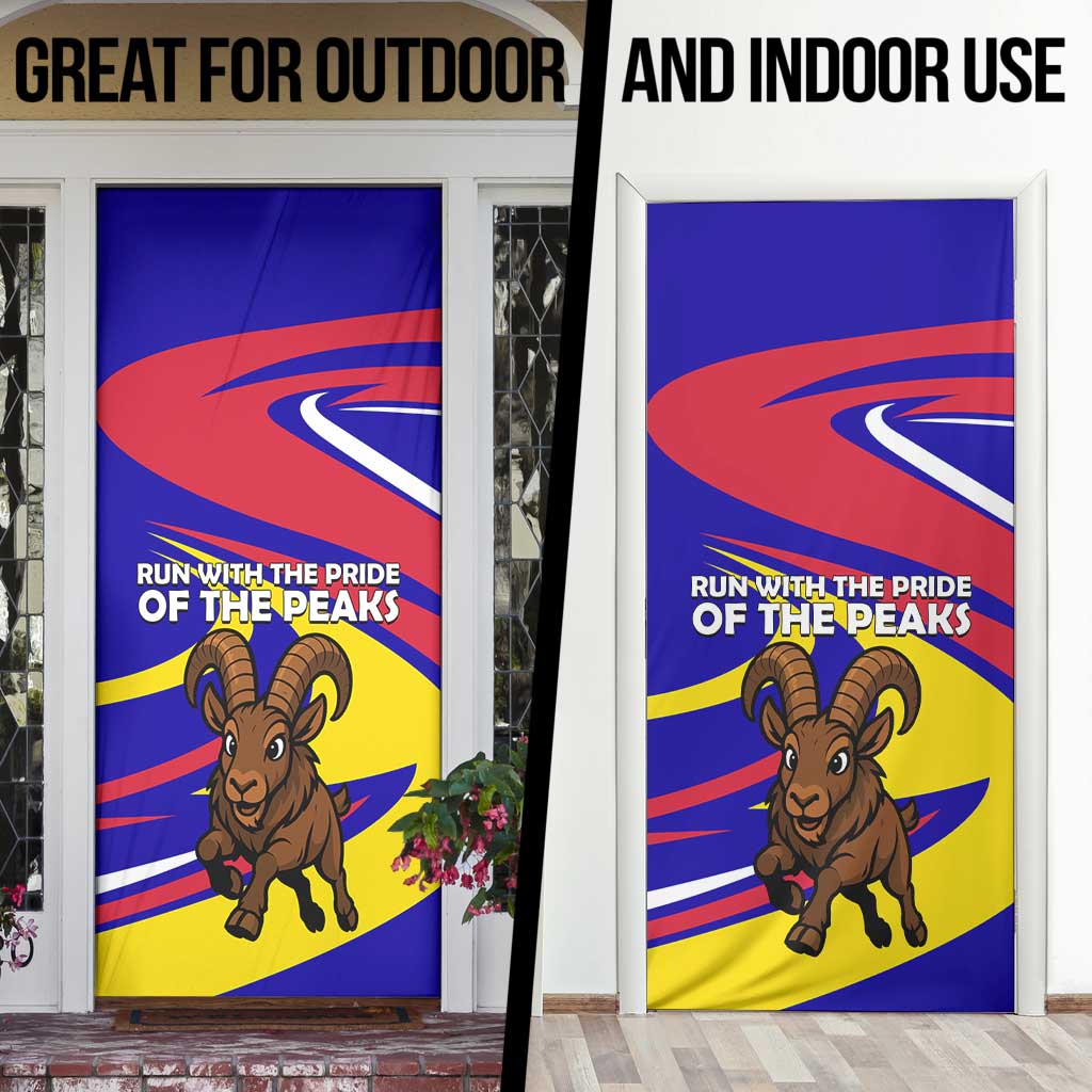 Andorra Door Cover with Cartoon Ibex and Swirl Stripe Design - Wonder Print Shop