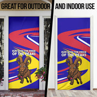 Andorra Door Cover with Cartoon Ibex and Swirl Stripe Design - Wonder Print Shop