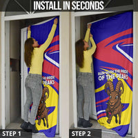 Andorra Door Cover with Cartoon Ibex and Swirl Stripe Design - Wonder Print Shop