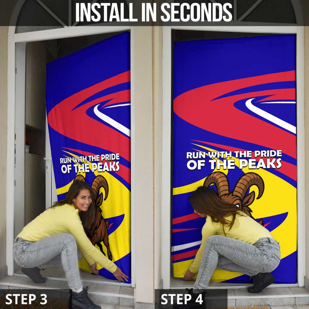 Andorra Door Cover with Cartoon Ibex and Swirl Stripe Design - Wonder Print Shop