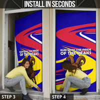 Andorra Door Cover with Cartoon Ibex and Swirl Stripe Design - Wonder Print Shop