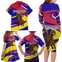 Andorra Family Matching Long Sleeve Bodycon Dress and Hawaiian Shirt with Cartoon Ibex and Swirl Stripe Design - Wonder Print Shop