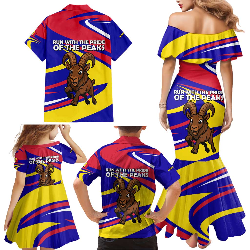 Andorra Family Matching Mermaid Dress and Hawaiian Shirt with Cartoon Ibex and Swirl Stripe Design - Wonder Print Shop