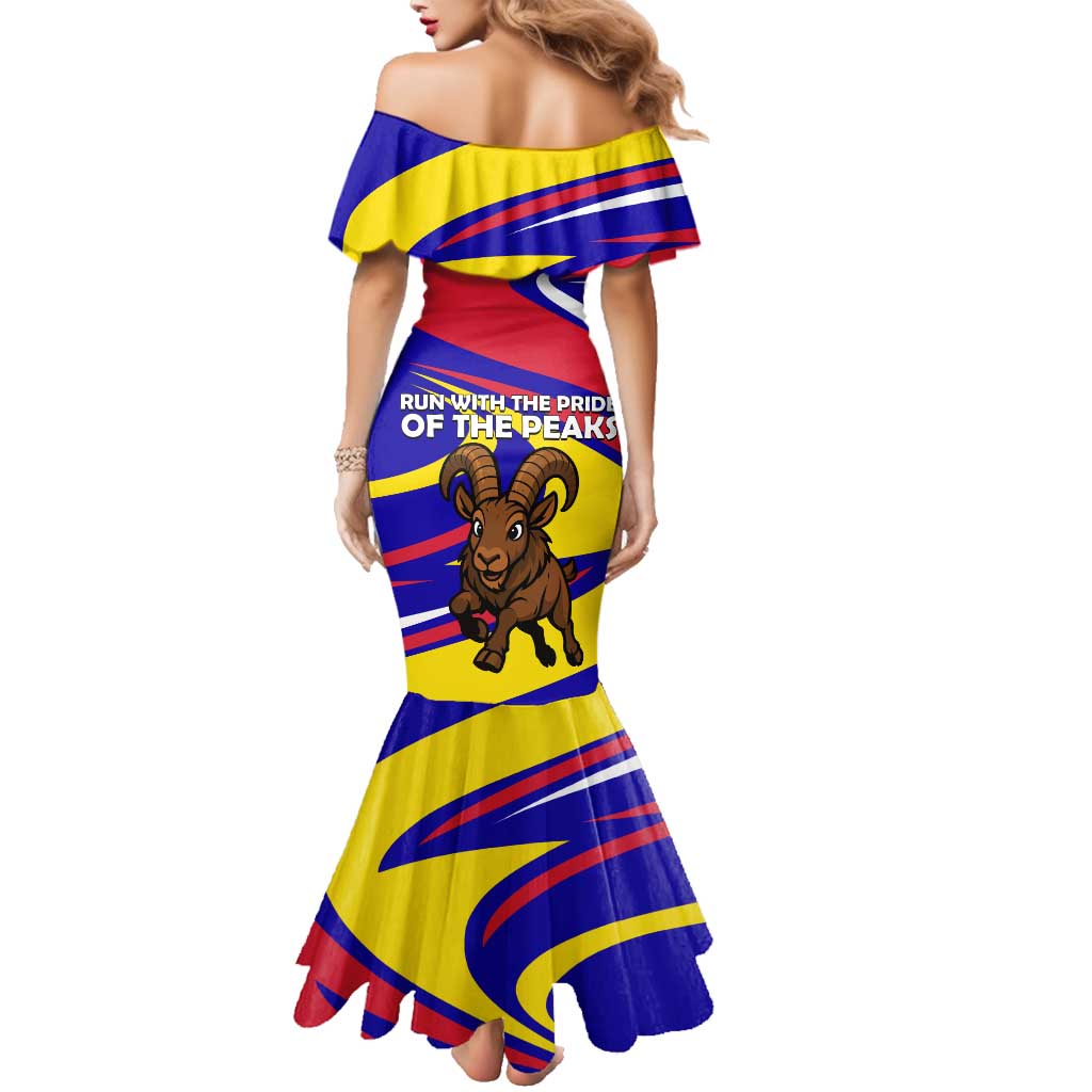 Andorra Family Matching Mermaid Dress and Hawaiian Shirt with Cartoon Ibex and Swirl Stripe Design - Wonder Print Shop