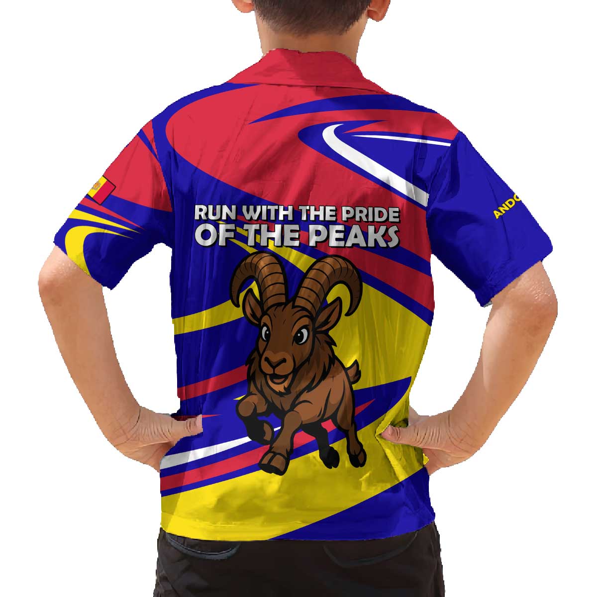 Andorra Family Matching Off The Shoulder Long Sleeve Dress and Hawaiian Shirt with Cartoon Ibex and Swirl Stripe Design - Wonder Print Shop