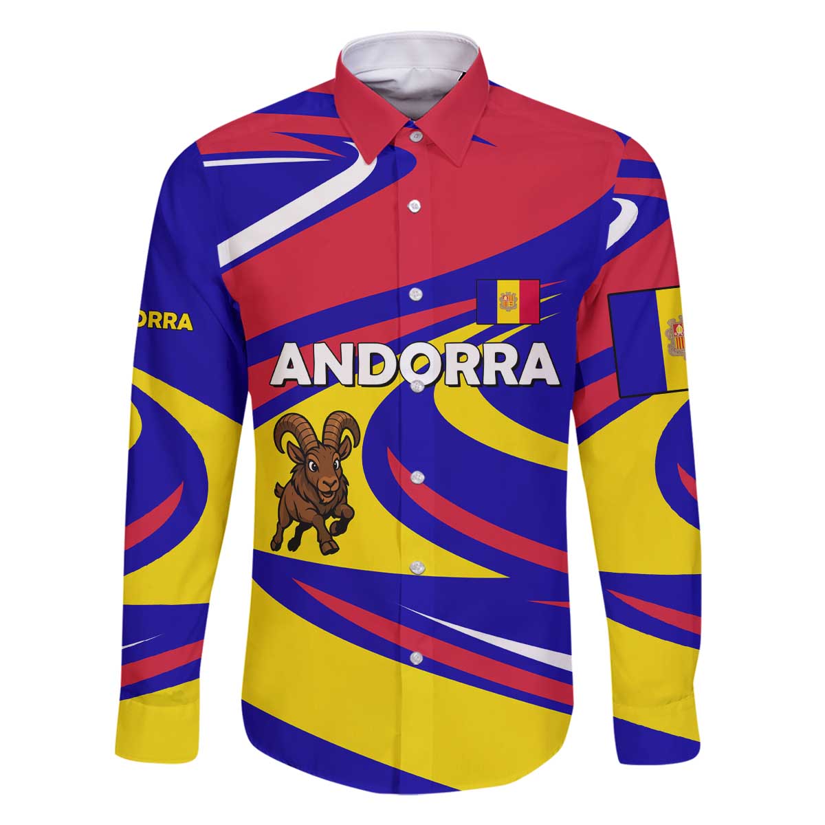 Andorra Family Matching Off The Shoulder Long Sleeve Dress and Hawaiian Shirt with Cartoon Ibex and Swirl Stripe Design - Wonder Print Shop