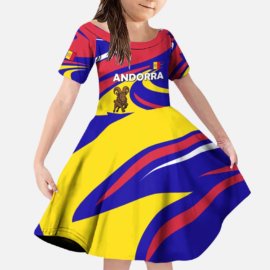 Andorra Family Matching Off Shoulder Maxi Dress and Hawaiian Shirt with Cartoon Ibex and Swirl Stripe Design - Wonder Print Shop