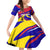 Andorra Family Matching Off Shoulder Short Dress and Hawaiian Shirt with Cartoon Ibex and Swirl Stripe Design - Wonder Print Shop