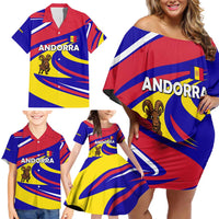 Andorra Family Matching Off Shoulder Short Dress and Hawaiian Shirt with Cartoon Ibex and Swirl Stripe Design - Wonder Print Shop