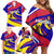 Andorra Family Matching Off Shoulder Short Dress and Hawaiian Shirt with Cartoon Ibex and Swirl Stripe Design - Wonder Print Shop