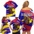 Andorra Family Matching Off Shoulder Short Dress and Hawaiian Shirt with Cartoon Ibex and Swirl Stripe Design - Wonder Print Shop