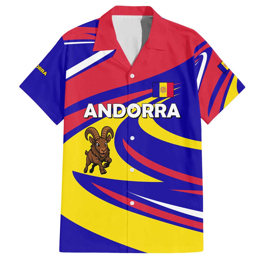 Andorra Family Matching Off Shoulder Short Dress and Hawaiian Shirt with Cartoon Ibex and Swirl Stripe Design - Wonder Print Shop