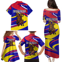 Andorra Family Matching Puletasi and Hawaiian Shirt with Cartoon Ibex and Swirl Stripe Design - Wonder Print Shop