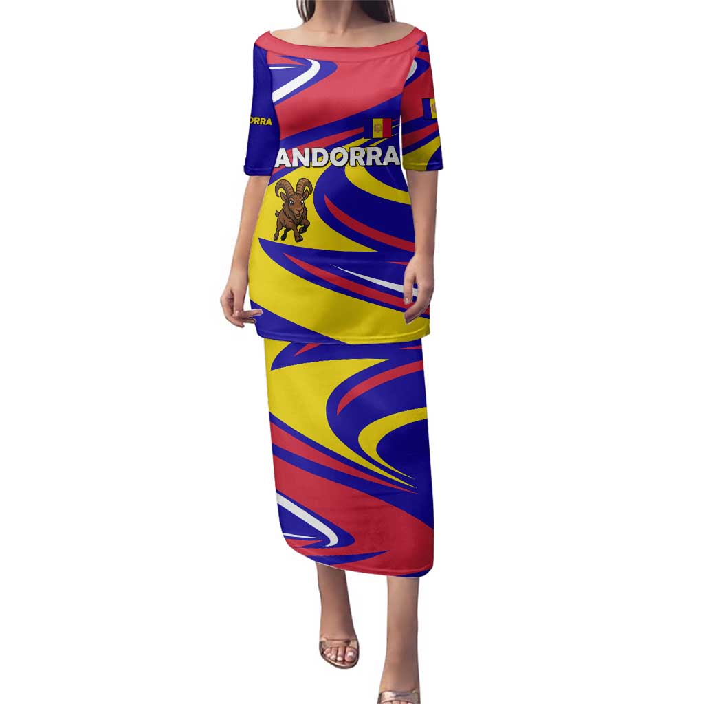 Andorra Family Matching Puletasi and Hawaiian Shirt with Cartoon Ibex and Swirl Stripe Design - Wonder Print Shop