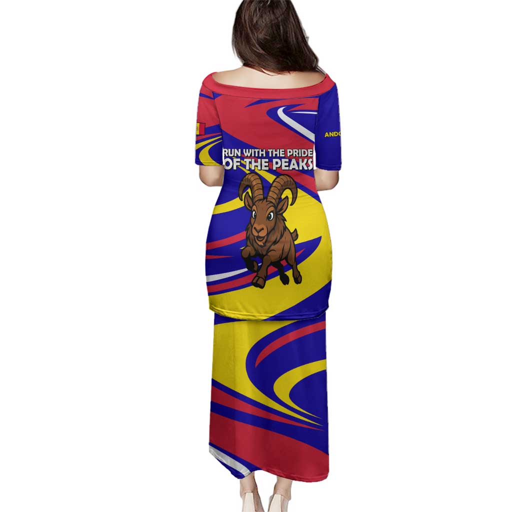 Andorra Family Matching Puletasi and Hawaiian Shirt with Cartoon Ibex and Swirl Stripe Design - Wonder Print Shop