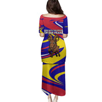 Andorra Family Matching Puletasi and Hawaiian Shirt with Cartoon Ibex and Swirl Stripe Design - Wonder Print Shop