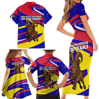 Andorra Family Matching Short Sleeve Bodycon Dress and Hawaiian Shirt with Cartoon Ibex and Swirl Stripe Design - Wonder Print Shop