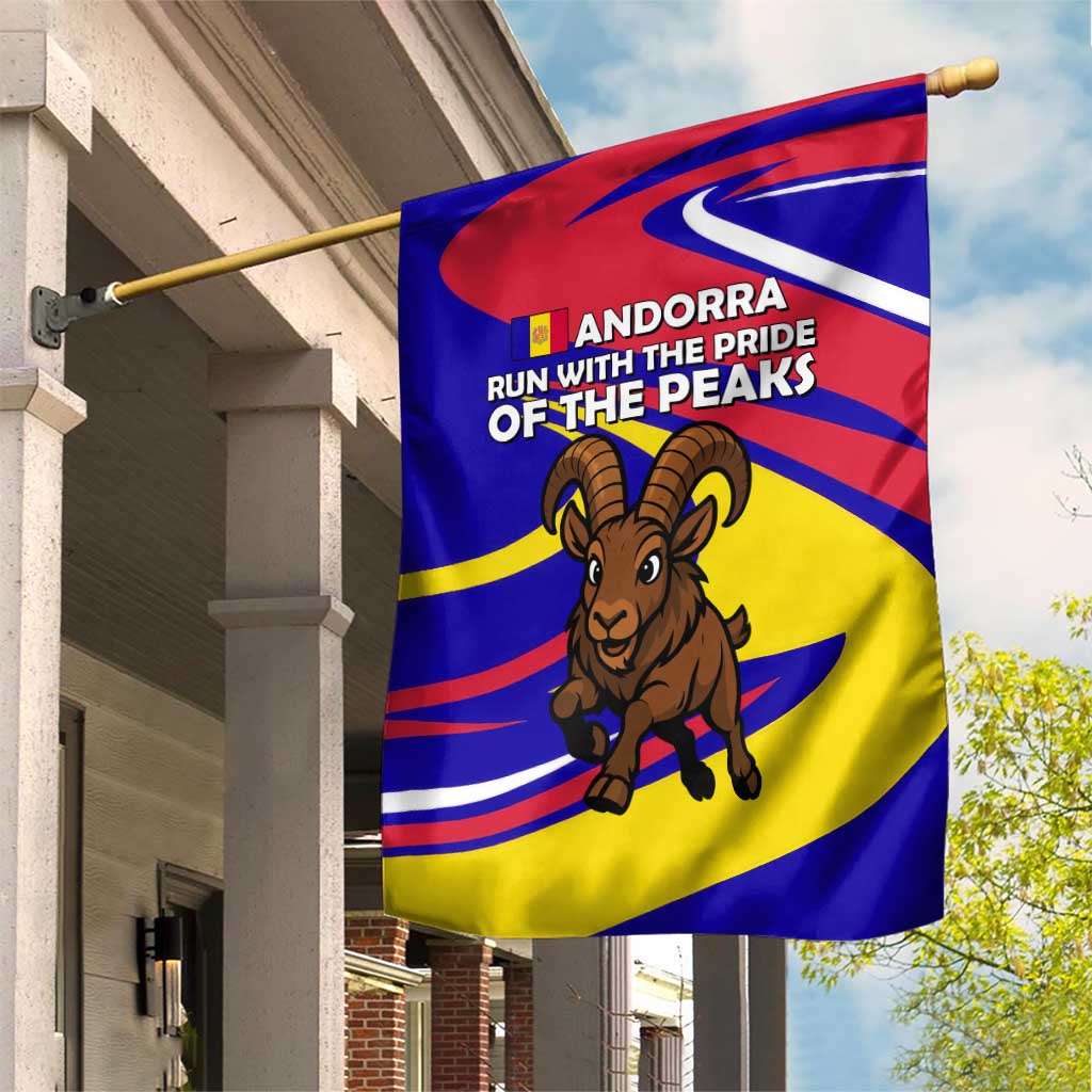 Andorra Garden Flag with Cartoon Ibex and Swirl Stripe Design - Wonder Print Shop