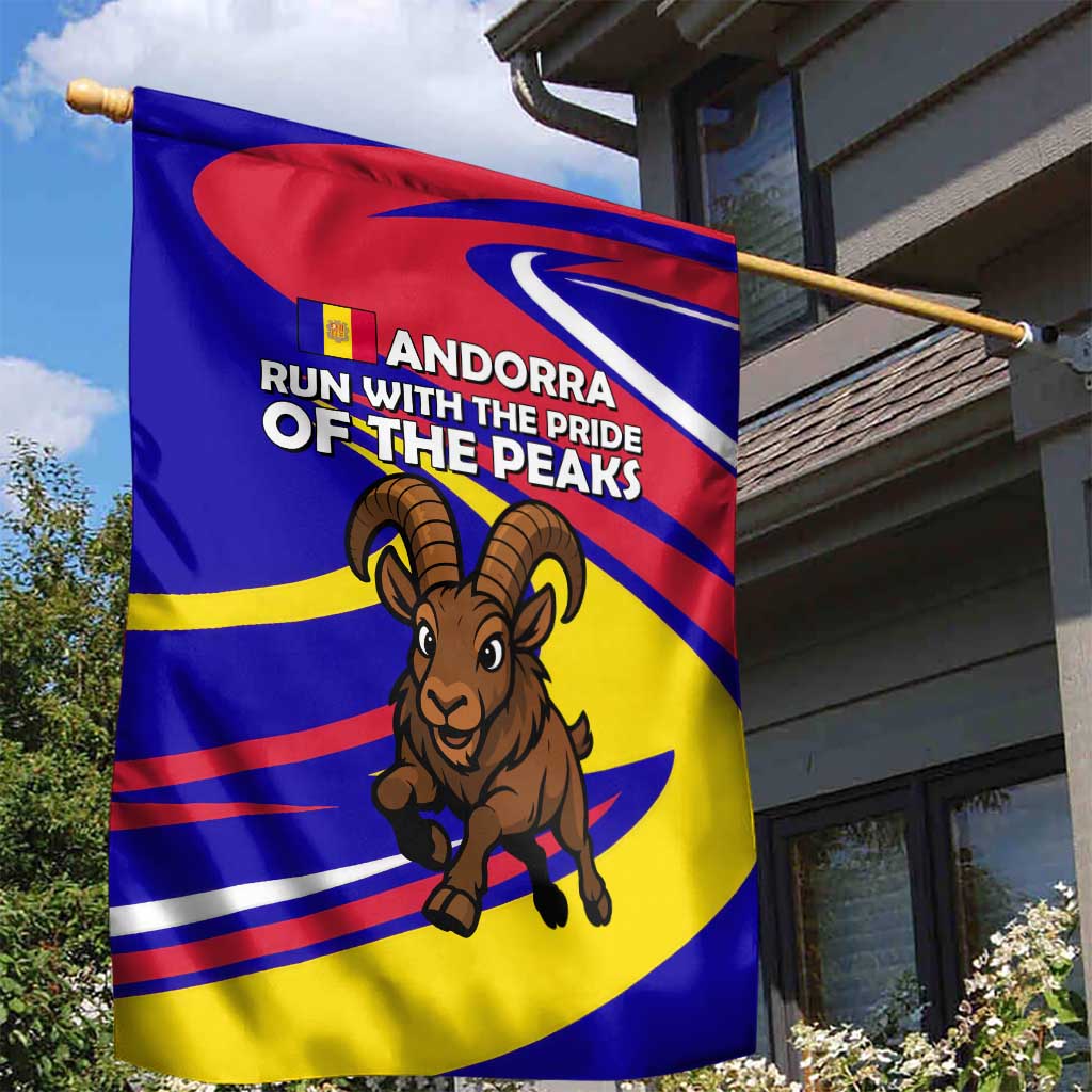 Andorra Garden Flag with Cartoon Ibex and Swirl Stripe Design - Wonder Print Shop