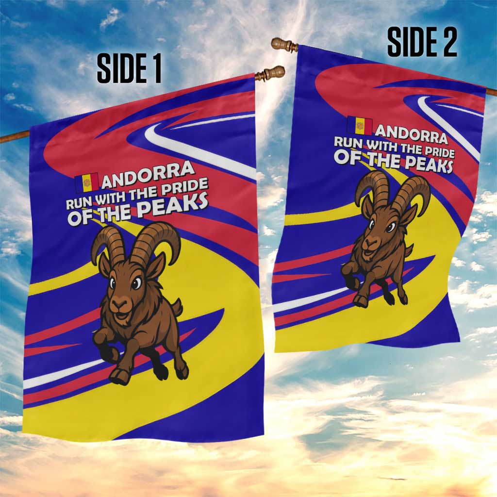 Andorra Garden Flag with Cartoon Ibex and Swirl Stripe Design - Wonder Print Shop