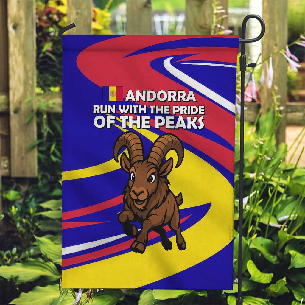 Andorra Garden Flag with Cartoon Ibex and Swirl Stripe Design - Wonder Print Shop