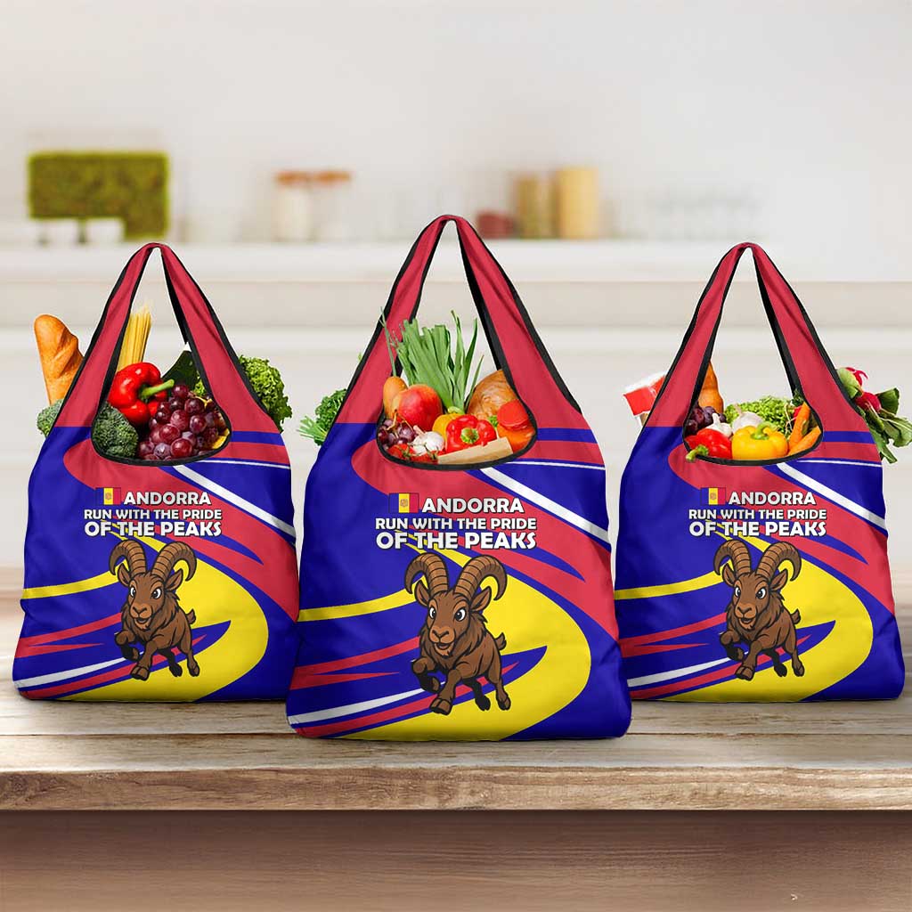 Andorra Grocery Bag with Cartoon Ibex and Swirl Stripe Design - Wonder Print Shop