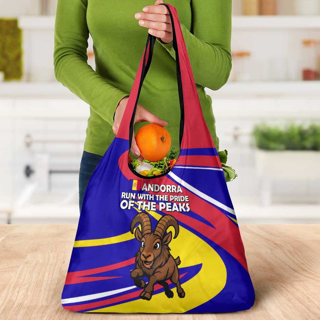 Andorra Grocery Bag with Cartoon Ibex and Swirl Stripe Design - Wonder Print Shop