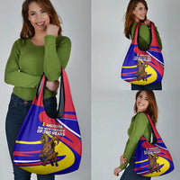 Andorra Grocery Bag with Cartoon Ibex and Swirl Stripe Design - Wonder Print Shop